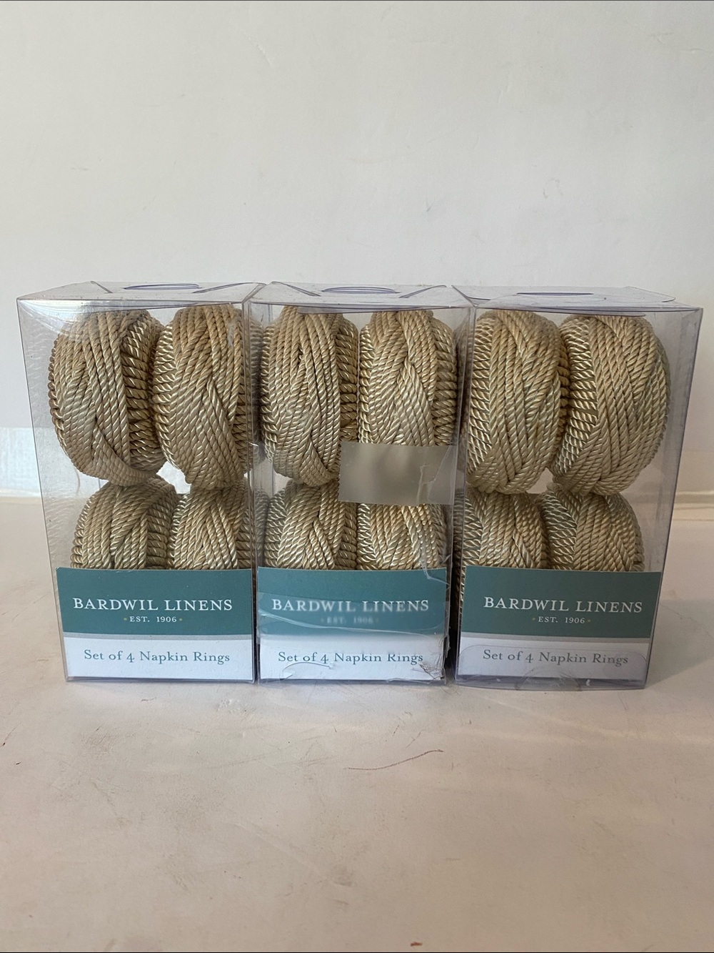 NIOP Bardwil Linens Natural Twisted Rope Napkin Rings - Set of 12 (3 packs)